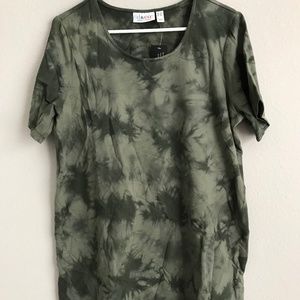 Denim & Co. Petite French Terry Tie-Dye T-Shirt Dress - Olive (sz PL) a471745